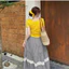 Sét váy nữ 2 món áo thun gân tay ngắn cổ tym phối chân váy sọc viền ren tầng dáng dài xòe nhẹ thích hợp đi chơi dạo phố
