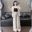 Set thời trang nữ sang chảnh mặc đi chơi chất đũi vân mây áo tay dài kèm lót thun phối quần dài ống rộng có dây thắt eo