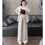 Set thời trang nữ sang chảnh mặc đi chơi chất đũi vân mây áo tay dài kèm lót thun phối quần dài ống rộng có dây thắt eo