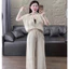 Set thời trang nữ sang chảnh mặc đi chơi chất đũi vân mây áo tay dài kèm lót thun phối quần dài ống rộng có dây thắt eo
