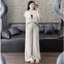 Set thời trang nữ sang chảnh mặc đi chơi chất đũi vân mây áo tay dài kèm lót thun phối quần dài ống rộng có dây thắt eo