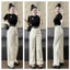 QUẦN JEANS ỐNG RỘNG NỮ LƯNG CAO THÊU THỎ TÚI SAU VÀ LAI QUẦN MÀU KEM MÀU ĐEN BASIC SANG TRỌNG HACK DÁNG