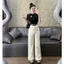 QUẦN JEANS ỐNG RỘNG NỮ LƯNG CAO THÊU THỎ TÚI SAU VÀ LAI QUẦN MÀU KEM MÀU ĐEN BASIC SANG TRỌNG HACK DÁNG
