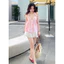 SET ÁO PEPLUM KẺ SỌC CỔ YẾM NƠ KÈM CHÂN VÁY