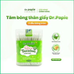 Tăm bông thân giấy Dr.Papie đầu bông 100% cotton mềm mại, an toàn, thân thiện với môi trường