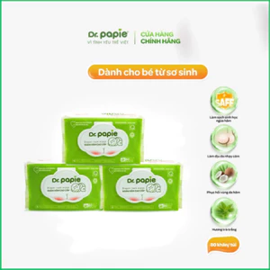 Combo 3 gói Khăn hăm cao cấp Dr.Papie phục hồi vùng da hăm khử mùi lành tính cho trẻ sơ sinh (80 tờ/gói)