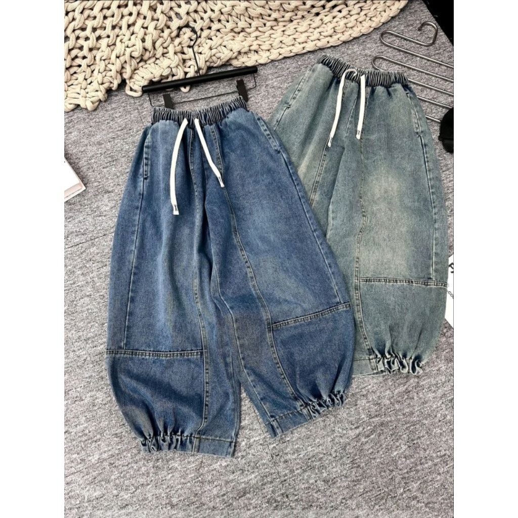 Quần Bò Thụng Bo Gấu Cho Nữ Phong Cách Cá Tính Dài 90cm Chất Jaens mềm 38-80kg - Jean
