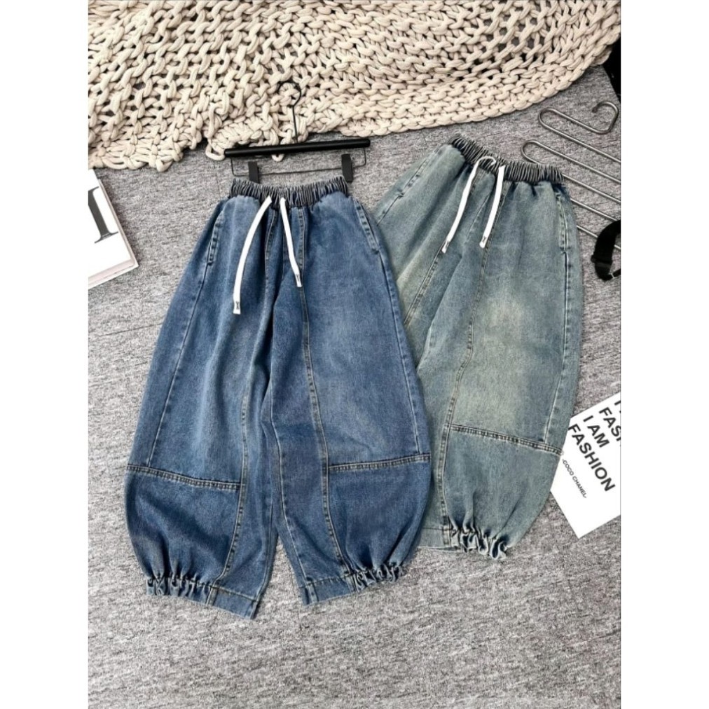 Quần Bò Thụng Bo Gấu Cho Nữ Phong Cách Cá Tính Dài 90cm Chất Jaens mềm 38-80kg - Jean