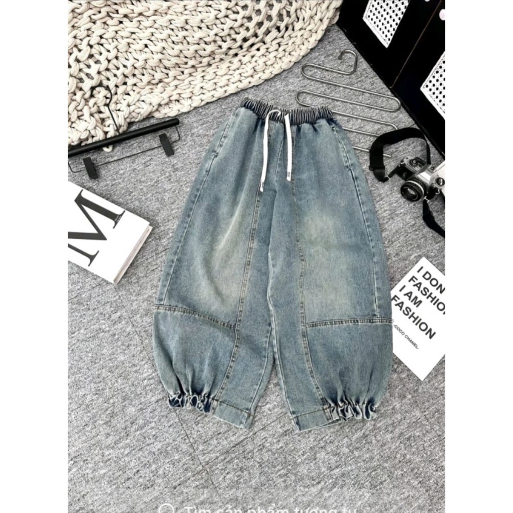 Quần Bò Thụng Bo Gấu Cho Nữ Phong Cách Cá Tính Dài 90cm Chất Jaens mềm 38-80kg - Jean