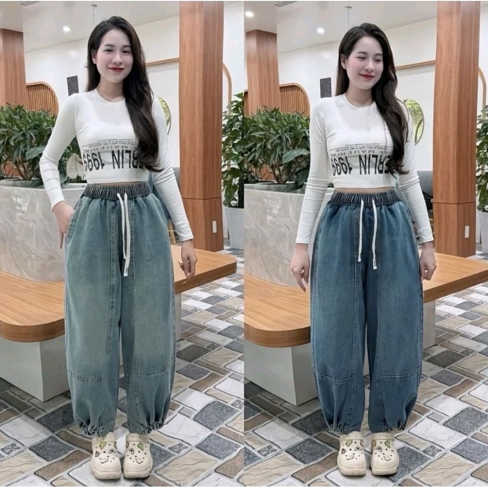 Quần Bò Thụng Bo Gấu Cho Nữ Phong Cách Cá Tính Dài 90cm Chất Jaens mềm 38-80kg - Jean