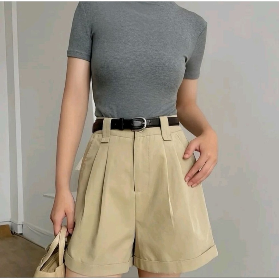 Quần Short Không Kèm Đai chất kaki Không nhăn cạp khóa Cho Nữ