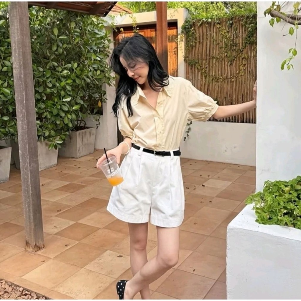 Quần Short Không Kèm Đai chất kaki Không nhăn cạp khóa Cho Nữ