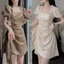 Đầm Váy Phi Lụa Bóng Sang Trọng 2 Màu Trắng Nude Và Nâu Dự Tiệc