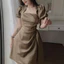 Đầm Váy Phi Lụa Bóng Sang Trọng 2 Màu Trắng Nude Và Nâu Dự Tiệc