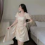 Đầm Váy Phi Lụa Bóng Sang Trọng 2 Màu Trắng Nude Và Nâu Dự Tiệc