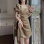 Đầm Váy Phi Lụa Bóng Sang Trọng 2 Màu Trắng Nude Và Nâu Dự Tiệc