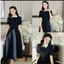 Đầm Nữ Dự Tiệc, Váy Thiết Kế Cổ Sơ Mi Tay Ngắn Đính Nơ Eo Midi Dáng Xòe Nhẹ Nhàng Sang Trọng