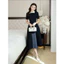 Đầm Nữ Dự Tiệc, Váy Thiết Kế Cổ Sơ Mi Tay Ngắn Đính Nơ Eo Midi Dáng Xòe Nhẹ Nhàng Sang Trọng