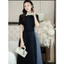 Đầm Nữ Dự Tiệc, Váy Thiết Kế Cổ Sơ Mi Tay Ngắn Đính Nơ Eo Midi Dáng Xòe Nhẹ Nhàng Sang Trọng