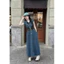 Đầm maxi cổ sơ mi tay cánh dơi chất jeans qc trẻ trung năng động