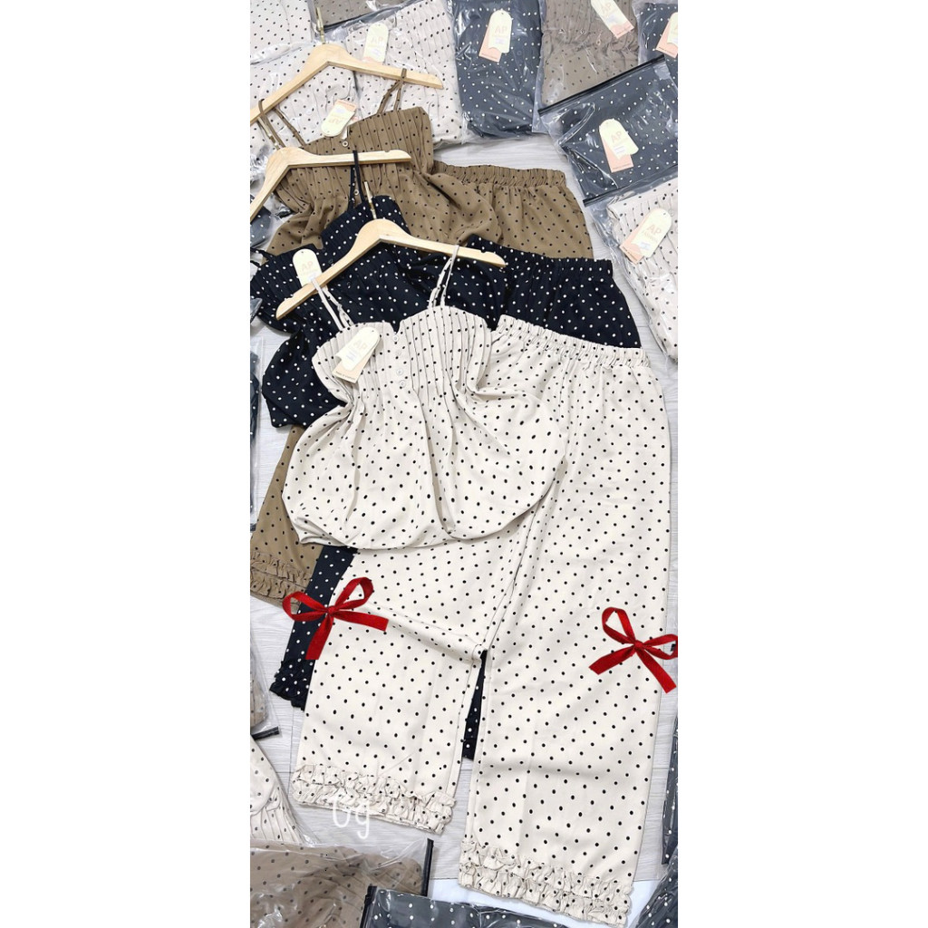 SET BỘ QUẦN SUÔNG ÁO 2 DÂY BÍ CHẤM BI