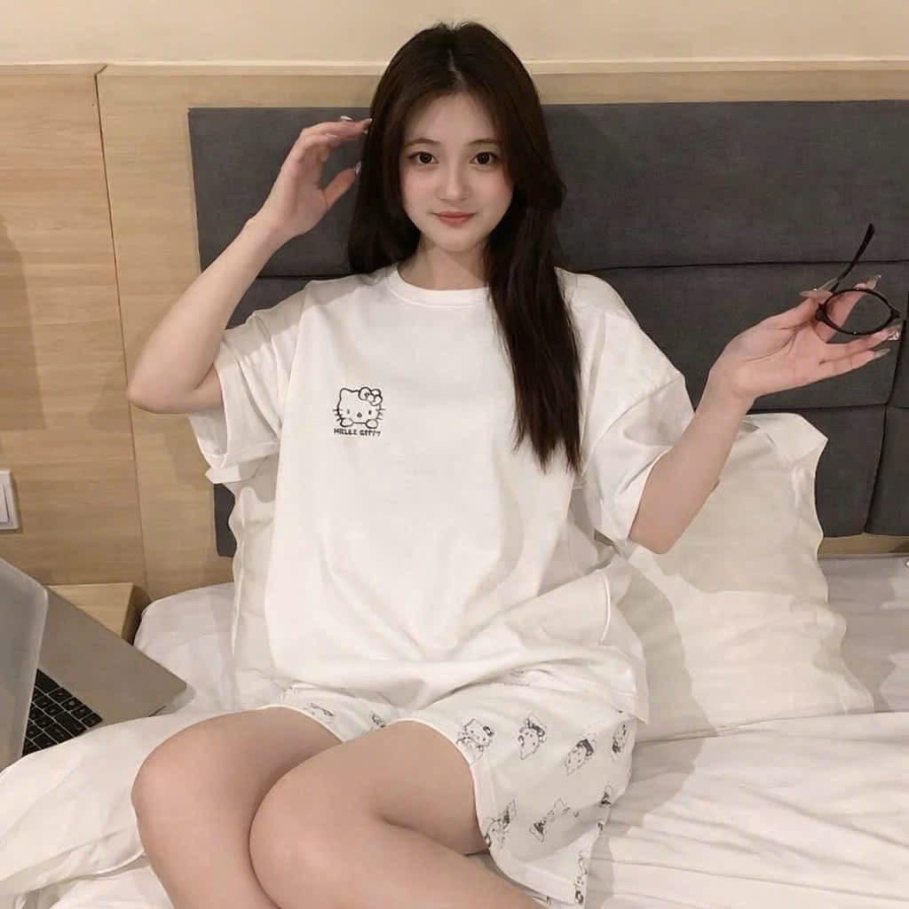 Sét Bộ Đùi Nữ Mặc Nhà In hoạ Tiết Mèo Hello Kitty Basic Xinh Xắn Đáng Yêu