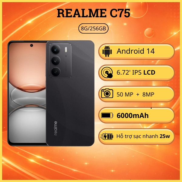 Điện Thoại Realme C75 8GB 256GB Pin 6000mAh Màn Hình Lớn Hiệu Năng Mạnh ...