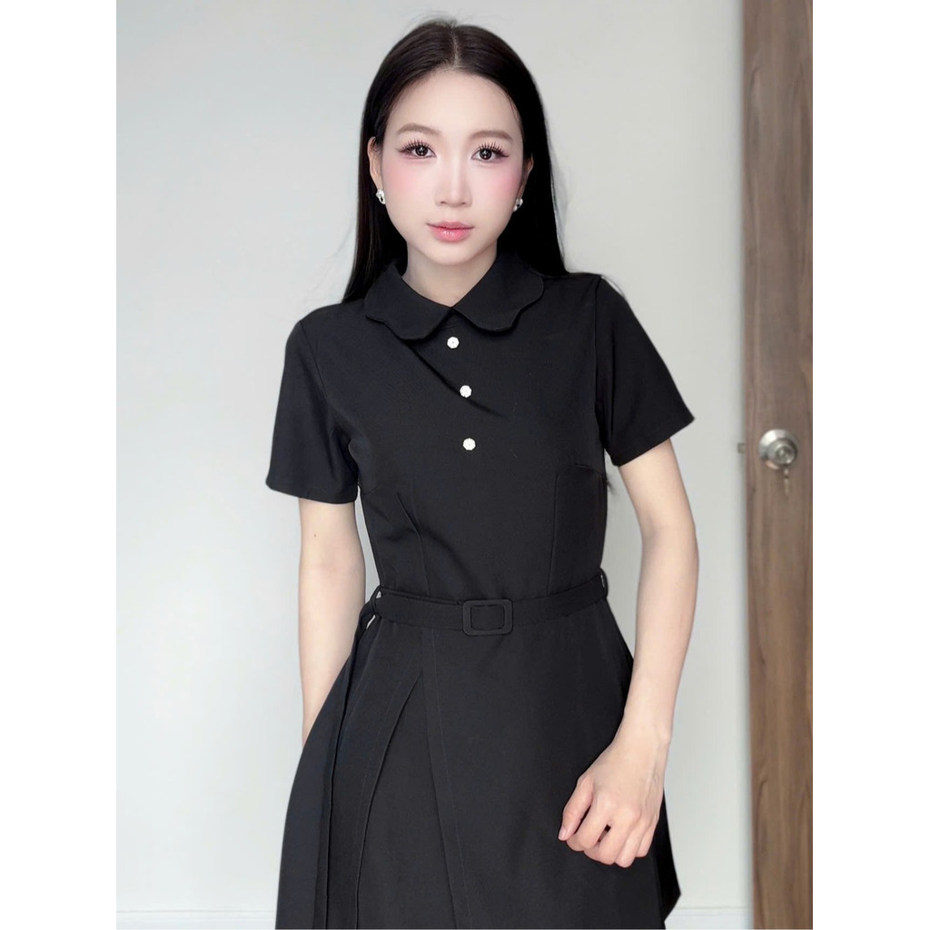 Jolly Studio - Đầm D09 Công Sở Thiết Kế Cổ Hoa Phối Nút Sang Chảnh Xinh Xắn
