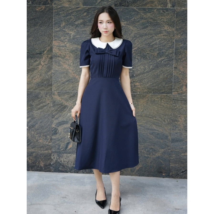 Jolly Studio - Đầm Dài Chữ Cao Cấp Vải Xược Ý D010 công sở nơ ren