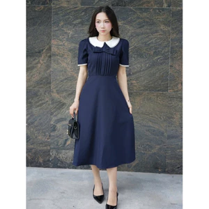 Jolly Studio - Đầm Dài Chữ Cao Cấp Vải Xược Ý D010 công sở nơ ren