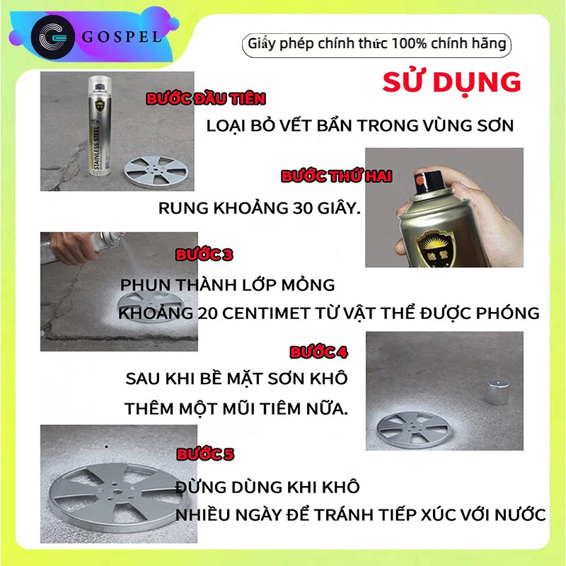 Chrome mạ kim loại thép không gỉ 350ml đặc biệt phun sơn siêu sáng bóng phun kim loại xe thang thép không gỉ