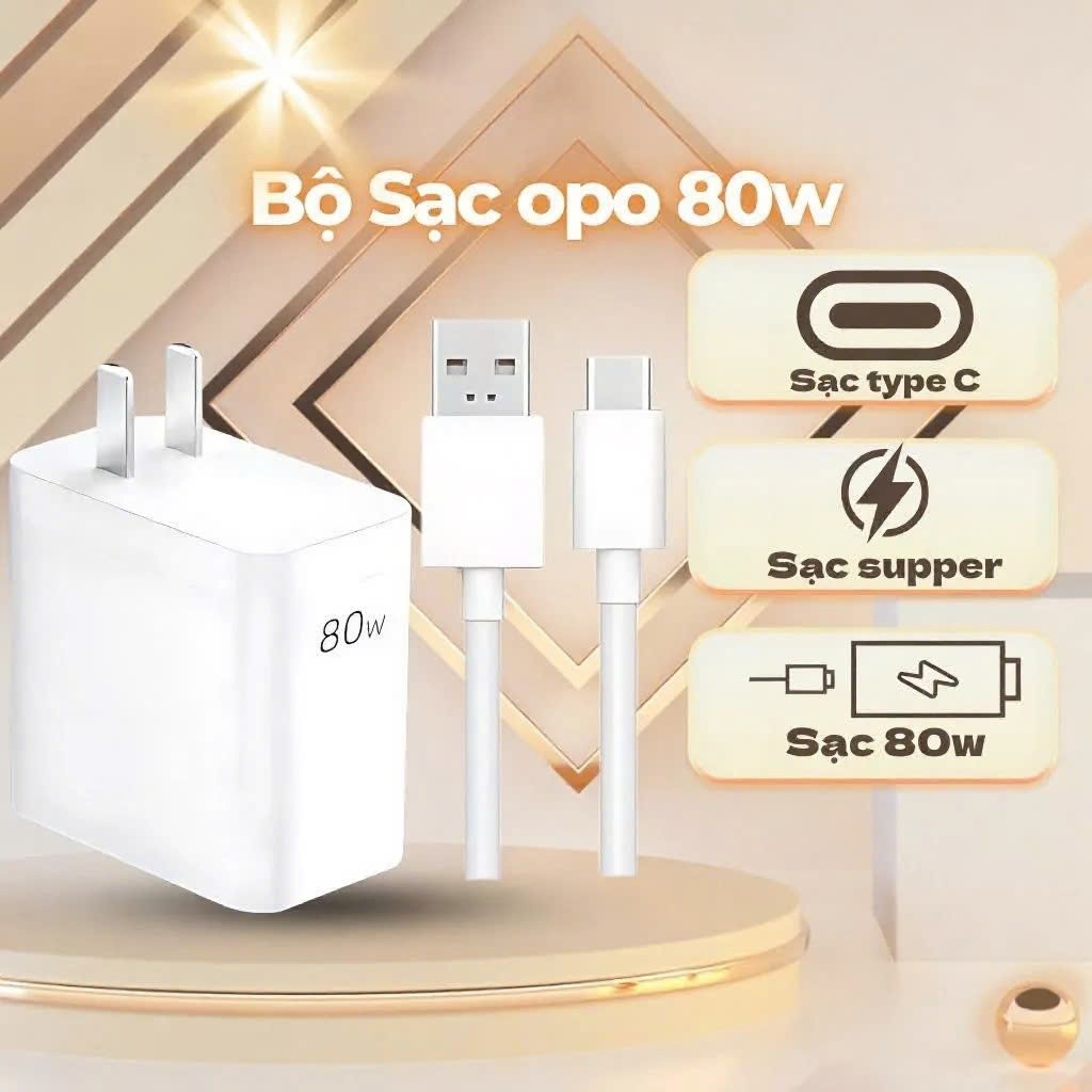 Bộ sạc nhanh 80W SuperVOOC không nóng máy, sạc an toàn cho Oppo, Realme, Vivo, Oneplus, Iqoo TypeC