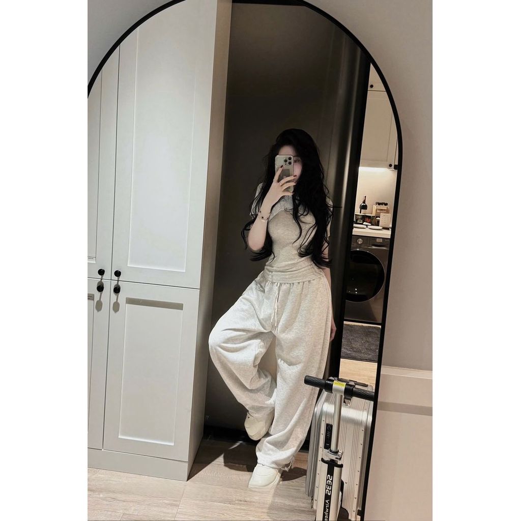 Sét Áo Thun Babytee Ôm Body In BAD Chữ Kiểu Phối Kèm Quần Dài Chữ Hông Chất Liệu Cotton Mềm Mịn
