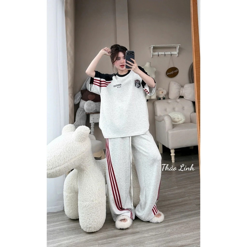 Sét Áo Thun Thêu Good Số 24 Phối Viền Chéo Đỏ Cá Tính Chất Liệu Thun Cotton Mềm Mát