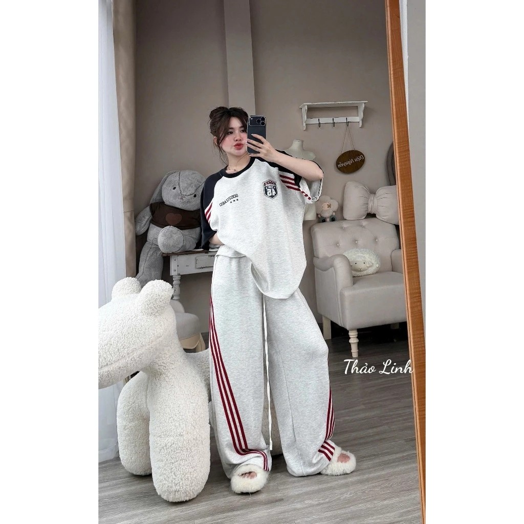Sét Áo Thun Thêu Good Số 24 Phối Viền Chéo Đỏ Cá Tính Chất Liệu Thun Cotton Mềm Mát