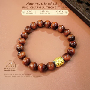 Hoả tốc - Ngọc Đan Tâm - Vòng Tay Mắt Hổ Nâu Đỏ 10mm 5A Phối Charm Lu Thống Tỳ Hưu - Mệnh Thổ & Mệnh Hoả