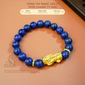 Hoả tốc - Ngọc Đan Tâm - Vòng Tay Ngọc Lưu Ly 10mm 2A Phối Charm Tỳ Hưu - Mệnh Thủy & Mệnh Mộc