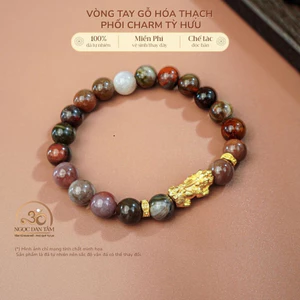 Hoả tốc - Ngọc Đan Tâm - Vòng Tay Gỗ Hóa Thạch 8mm 2A Phối Charm Tỳ Hưu - Mệnh Hỏa & Mệnh Thổ