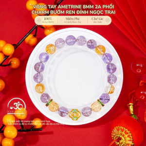 Hoả tốc - Ngọc Đan Tâm - Vòng Tay Ametrine 8mm 2A Phối Charm Bướm Ren Đính Ngọc Trai - Mệnh Thổ & Mệnh Hoả