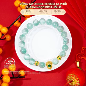 Hoả tốc - Ngọc Đan Tâm - Vòng Tay Angelite 9mm 4A Phối Charm Ngọc Bích Hồ Lô - Mệnh Thuỷ & Mệnh Mộc