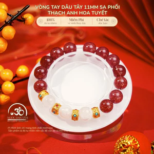 Hoả tốc - Ngọc Đan Tâm - Vòng Tay Dâu Tây 11mm 5A Phối Thạch Anh Hoa Tuyết 11mm - Mệnh Hoả & Mệnh Thổ