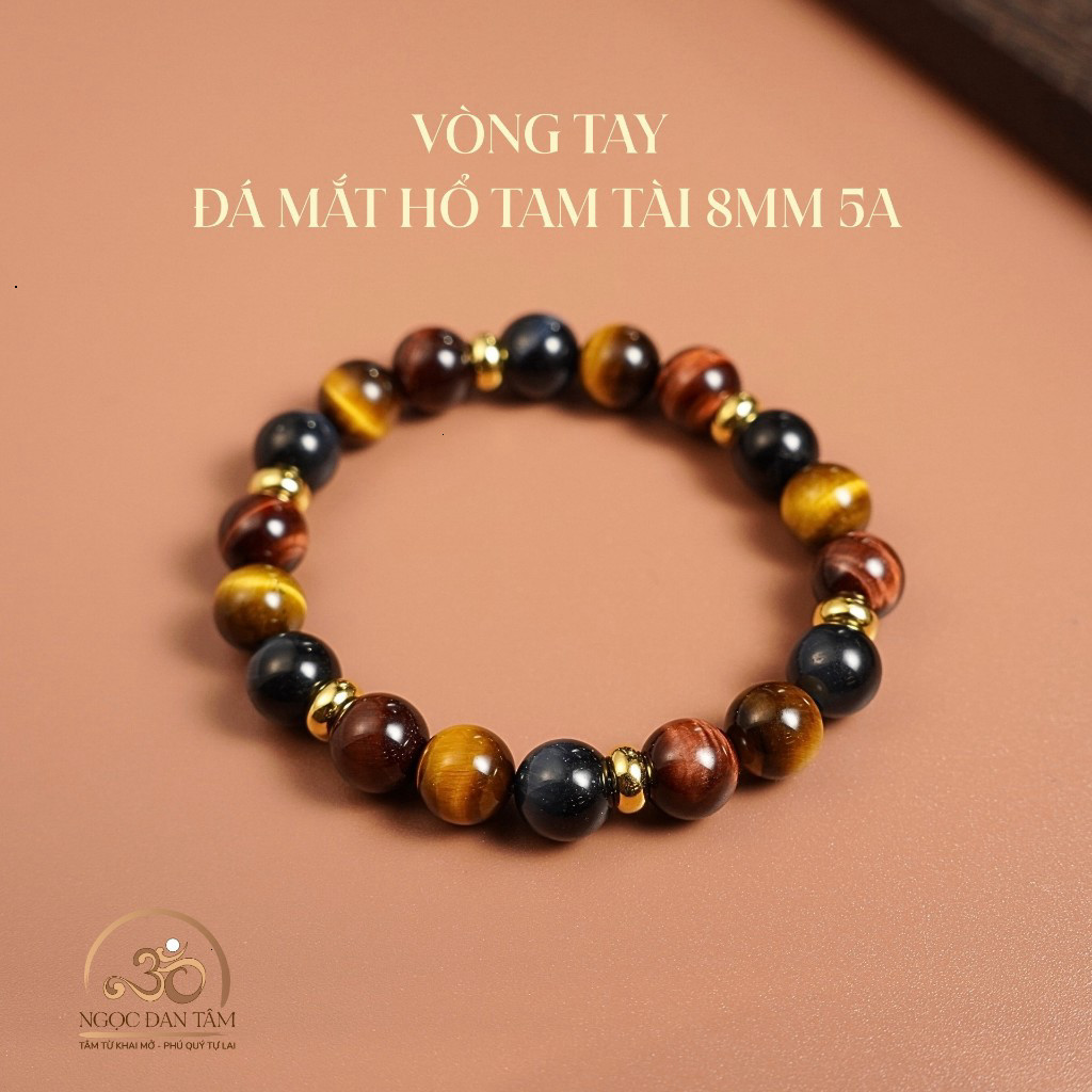 Hoả tốc -  Ngọc Đan Tâm - Vòng Tay Đá Mắt Hổ Tam Tài 8mm 5A - Hợp Đa Mệnh