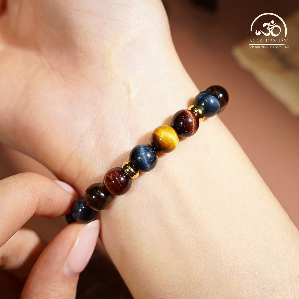 Hoả tốc -  Ngọc Đan Tâm - Vòng Tay Đá Mắt Hổ Tam Tài 8mm 5A - Hợp Đa Mệnh