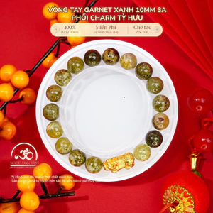 Hoả tốc - Ngọc Đan Tâm - Vòng Tay Garnet Xanh 10mm 3A Phối Charm Tỳ Hưu - Mệnh Mộc & Mệnh Hoả