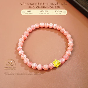 Hoả tốc - Ngọc Đan Tâm - Vòng Tay Đá Đào Hoa Vân Mây 5mm 4A Phối Charm Hoa Sen - Mệnh Hỏa & Mệnh Thổ