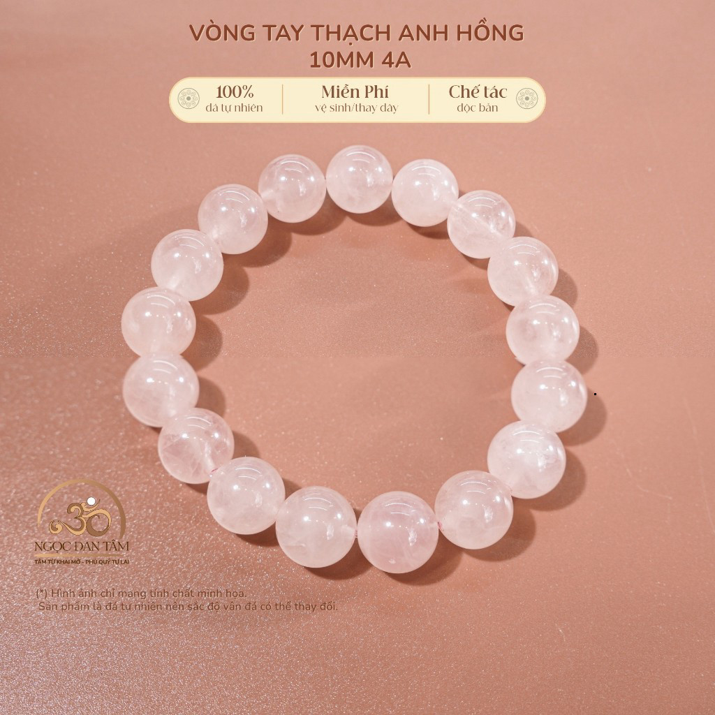 Hoả tốc -  Ngọc Đan Tâm - Vòng Tay Phong Thủy Đá Thạch Anh Hồng 10mm 4A - Mệnh Hỏa, Mệnh Thổ