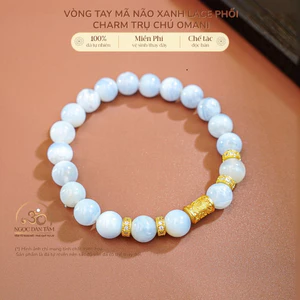 Hoả tốc - Ngọc Đan Tâm | Vòng Tay Mã Não Xanh Lace 8mm 3A Phối Charm Trụ Chú Omani - Mệnh Thủy, Mộc