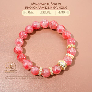 Hoả tốc - Ngọc Đan Tâm - Vòng Tay Tường Vi 9mm 5A Phối Charm Đính Đá Hồng - Mệnh Hoả & Mệnh Thổ
