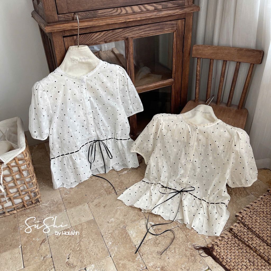 [𝑯𝒂 𝑨𝒏𝒉] Áo Sơ Mi Cộc Rút Dây Eo QCL1