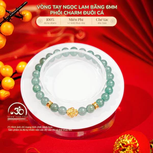 Hoả tốc - Ngọc Đan Tâm - Vòng Tay Ngọc Lam Băng 6mm Phối Charm Đuôi Cá - Đa Mệnh